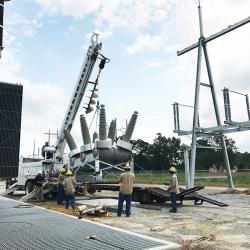 In April 2017, substation crews set the last of three breakers.
