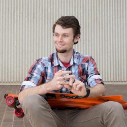 James enjoys long boarding, and used to ride this board to work before he got his Vulcan S motorcycle.