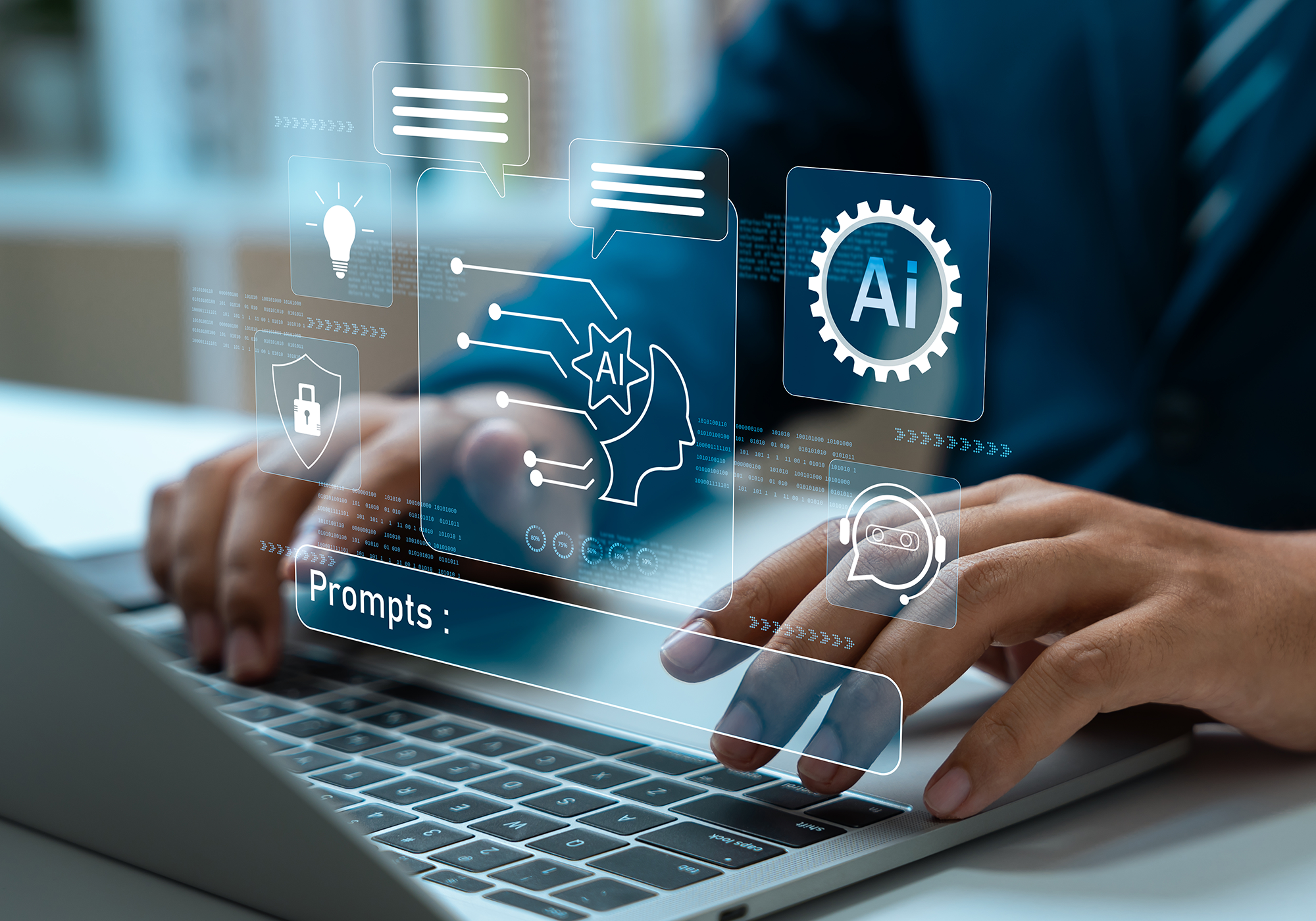 Person using AI at a keyboard