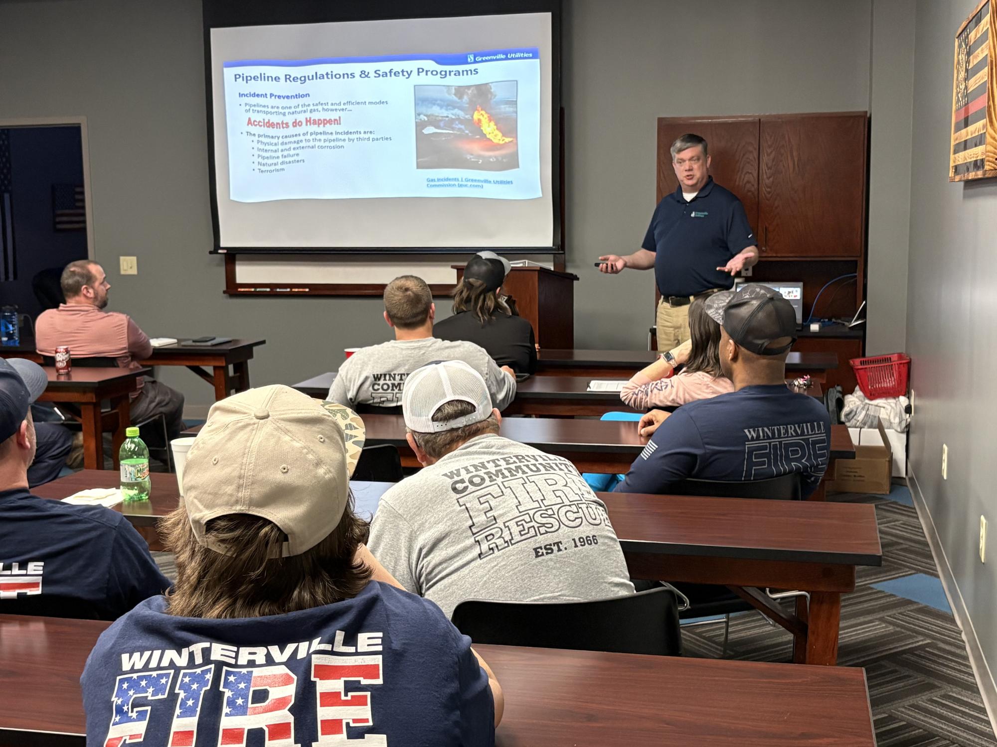 Eric Phillips speaks to Winterville Fire Department
