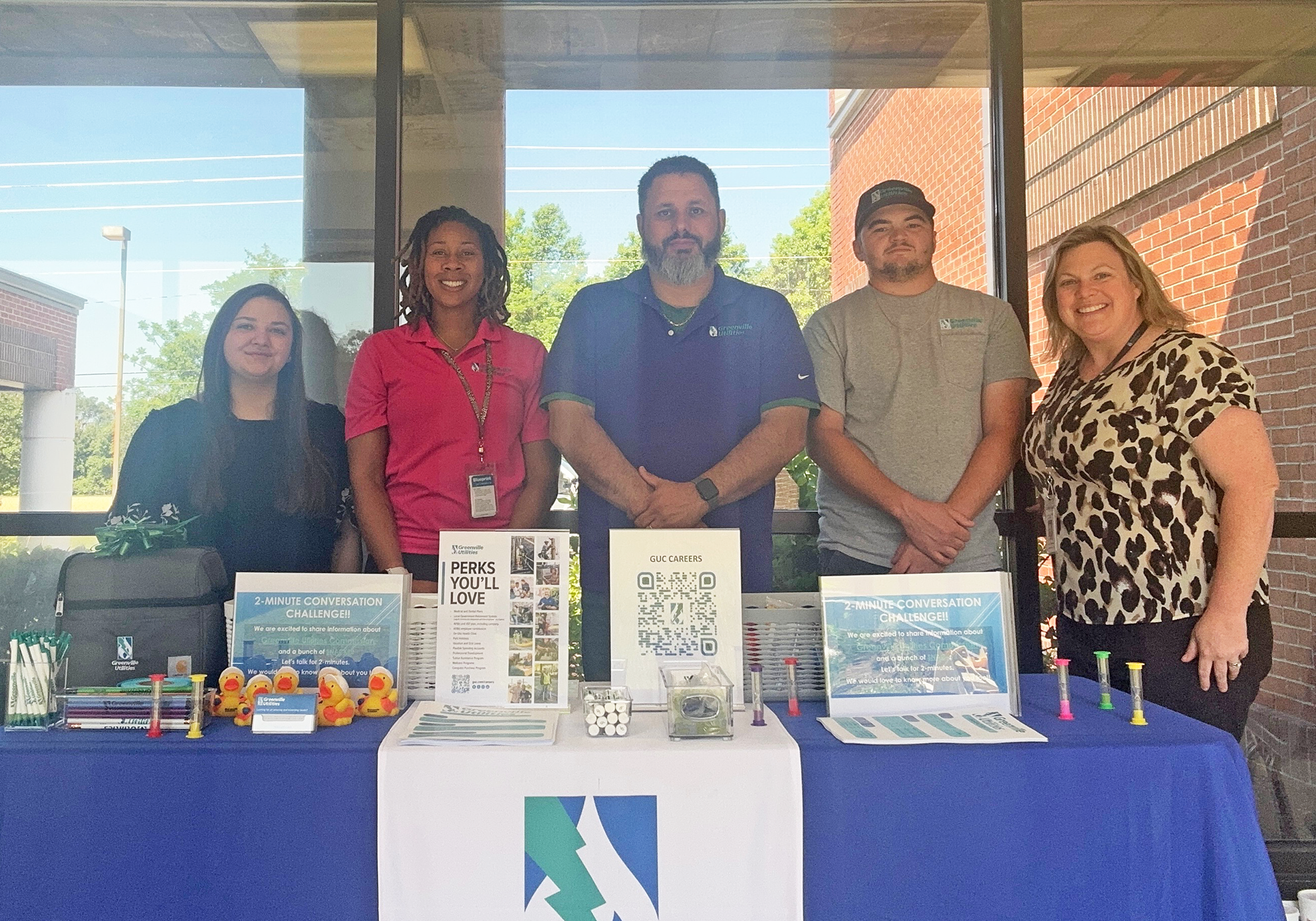 Emily Camacho, Cort Bazemore, Cody Adams, Zach Huggins, and Tracy Willliams at South Lenior High School's career fair. 