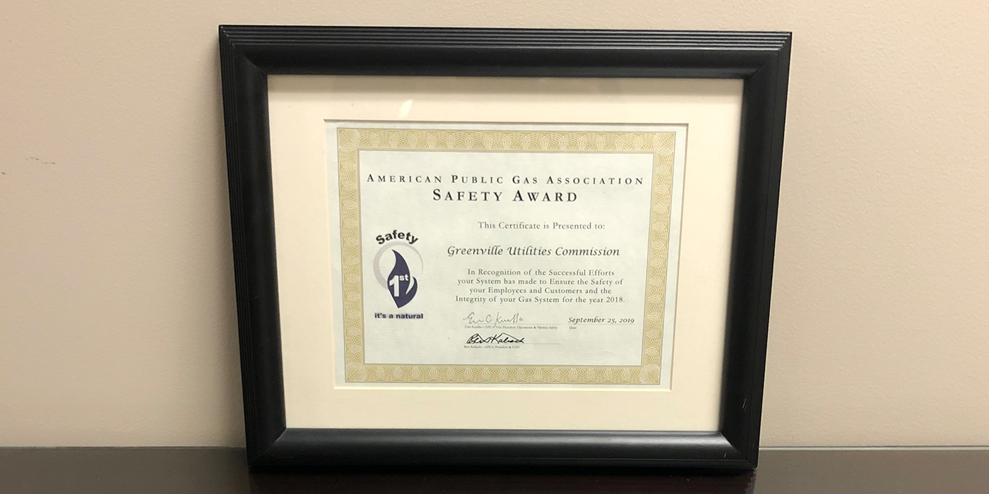 Gas Department Earns Safety Award